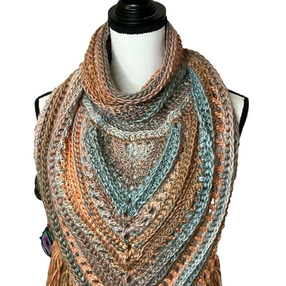 Handcrafted Crochet Cowl Neck Scarf With Fringe New Handmade by Seller Knit